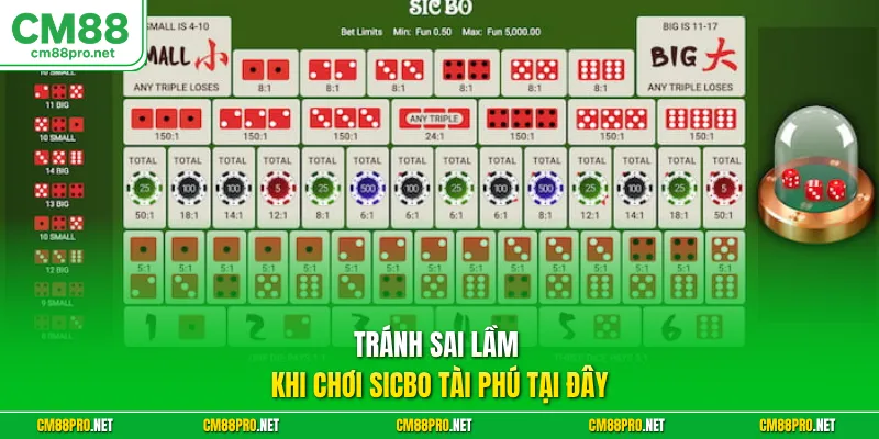 Tránh sai lầm khi chơi Sicbo tài phú tại CM88